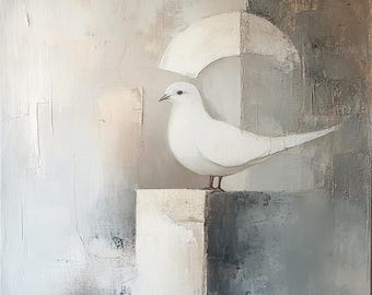 Scandinavisch duifschilderij: handgemaakte acrylabstractie, 24 x 24 inch