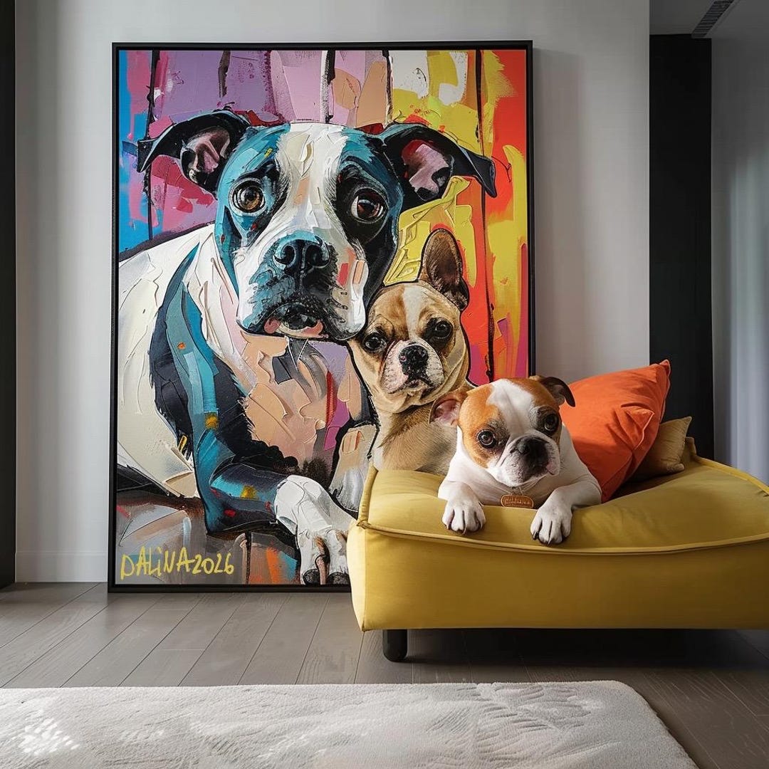 Custom Dog Portrait Painting Colorful Pet Art Personalized Canvas Wall ...