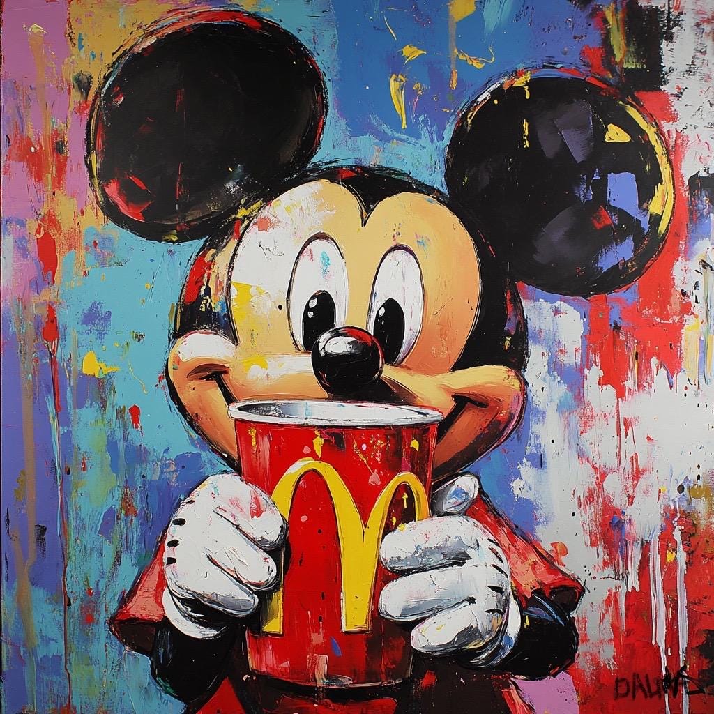 Acrylic painting on canvas Mickey Mouse Hero with McDonald's For McDonald's Lovers Teen Gift Mickey Mouse Pop Art Style Handmade art