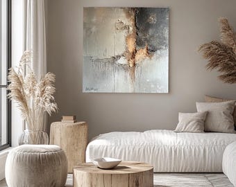 Scandinavian abstract Scandi art Wabi Sabi wall decor Beautiful abstract art light calm colors Beige gray gold abstract acrylic painting