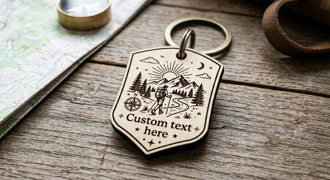 Personalized Hiking Keychain • Custom Engraved Wooden Key Ring ...