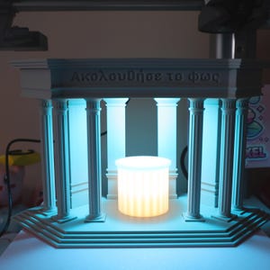Lámpara LED impresa en 3D con diseño de templo griego antiguo y control remoto con vela extraíble, iluminación multicolor, decoración de arquitectura griega clásica para el hogar
