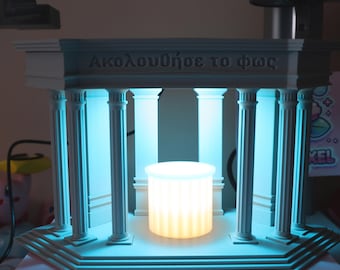 Ancient Greek Temple 3D Printed LED Lamp with Removable Candle Remote Control Multi-Color Lighting Classic Greek Architecture Decor for Home