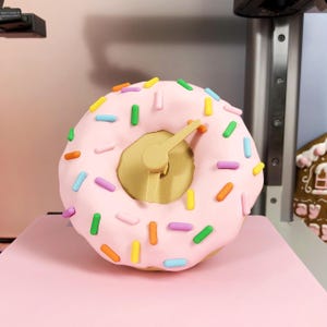 Adorable Pink Donut Desk Clock Colorful Sprinkles 3D Printed Kawaii Table Clock Decor Office Bedroom Cute Gift Donut Lover decor for Girls