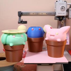 Cute 3D Printed Multi-Purpose Flowerpot Pocket Monster-Inspired Succulent Planter for Desk Office Home Decor Perfect Gifts for Pokem Fans