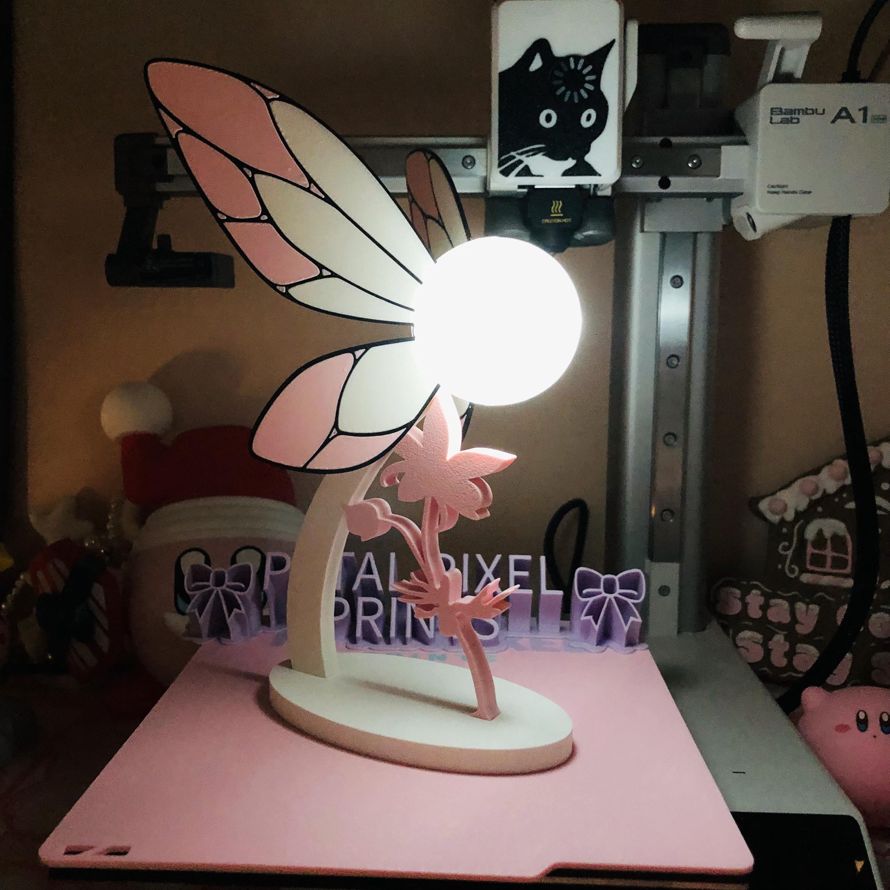 Zelda Pink Fairy Wing LED Lamp with 3D Printed Flower Base Magnetic Light Orb Soft Glow Night Light Fairycore Gamer Room Decor TotK LoZ Gift