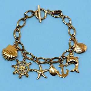 Nautical 7 Charm Bracelet Gold Stainless Hypoallergenic Beach Jewelry, Fisherman Aesthetic, Ocean-Inspired Fisherman Aesthetic Sailing Gift