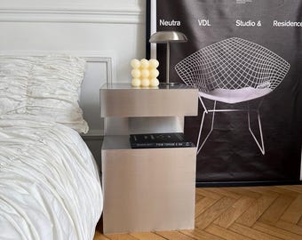 Metal Bedside Table. Stainless Steel Nightstand. Modern Side Table. Contemporary Interior Furniture