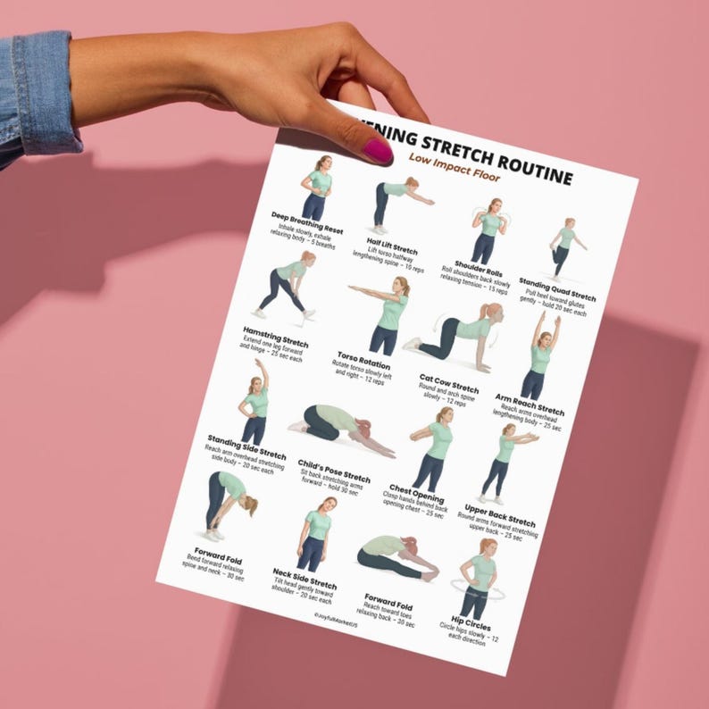 Print Off Stretching Routine Evening Stretch Routine Printable PDF, Low Impact Floor Exercises, Full ...