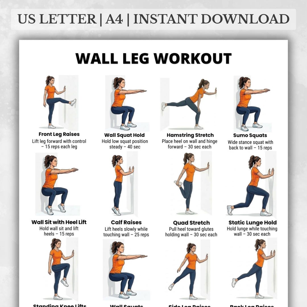 Wall Leg Exercise Wall Leg Workout Printable PDF, Lower Body Wall Exercises Poster ...