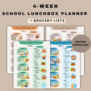 Kids Lunchbox Planner Printable, School Lunch Ideas for Kids, Weekly Meal Plan & Grocery List PDF, Easy School Lunch Organizer for Parents