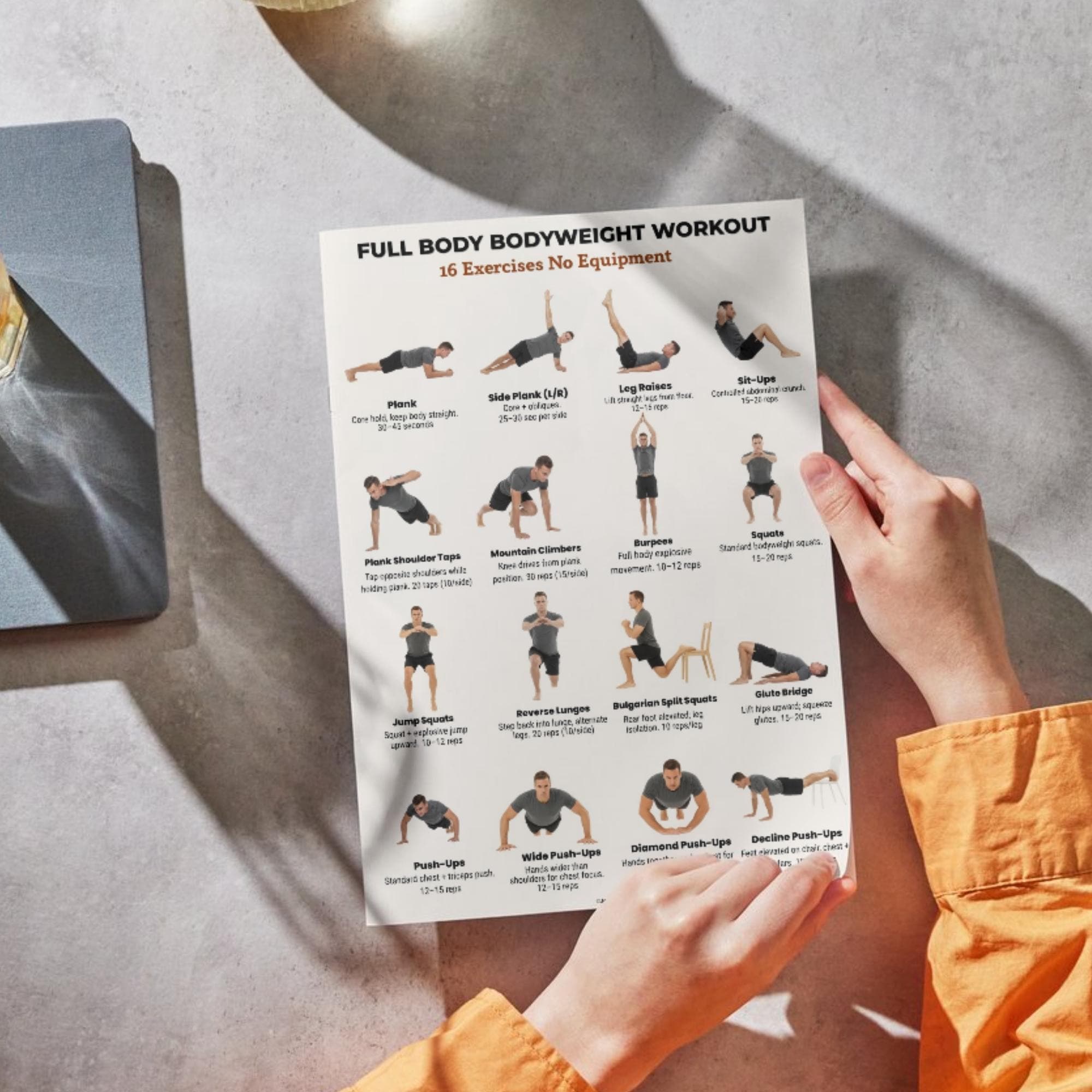 16 Bodyweight Home Workout | Full Body Exercise Chart for Men | No ...