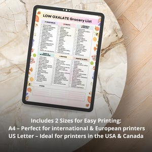 Low Oxalate Grocery List Printable – 6 Category Chart with 120 Foods – PDF Download for Meal Planning and Kitchen Organization