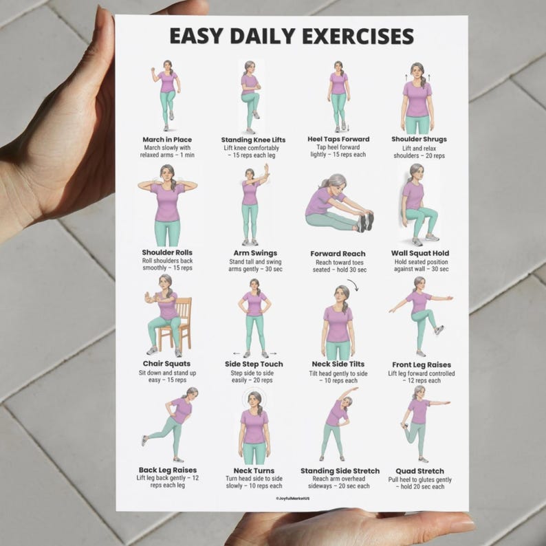 Daily Movement Workout Bundle printable set with gentle at home exercises easy daily routine and mobility exercise posters for beginners PDF