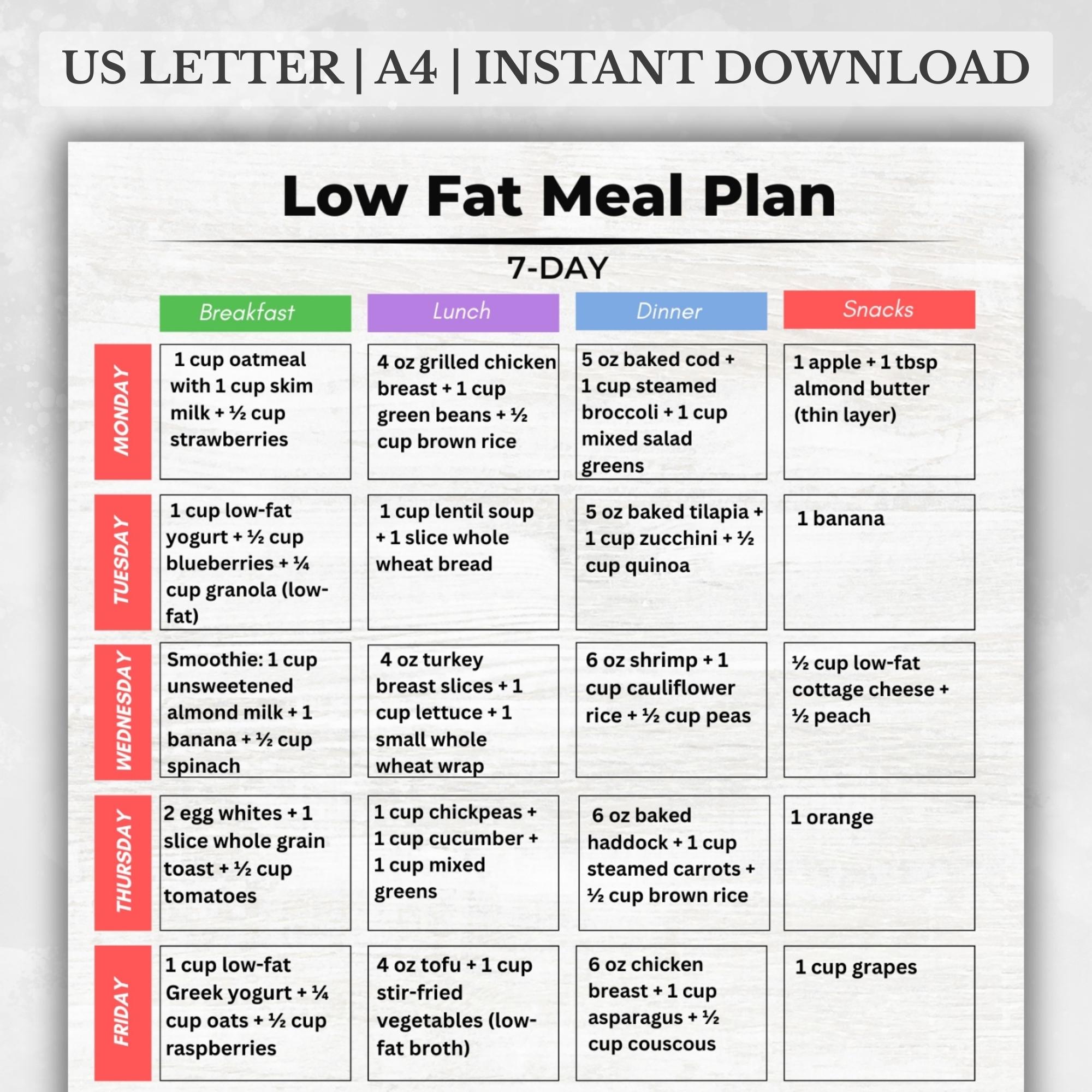 Skinny Fats Menu.pdf Low Fat Meal Plan 7 Day PDF | Low Fat Weekly Meal Plan Printable | Low ...