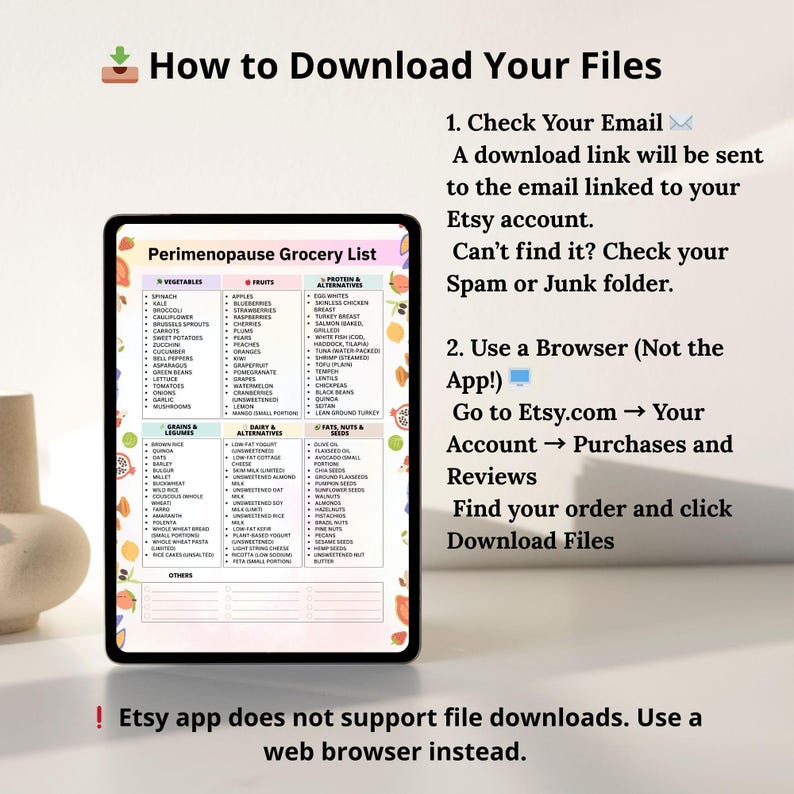 Perimenopause Grocery List Printable | Premenopause Diet Shopping List | Menopause Food List | Low Estrogen Diet Foods PDF