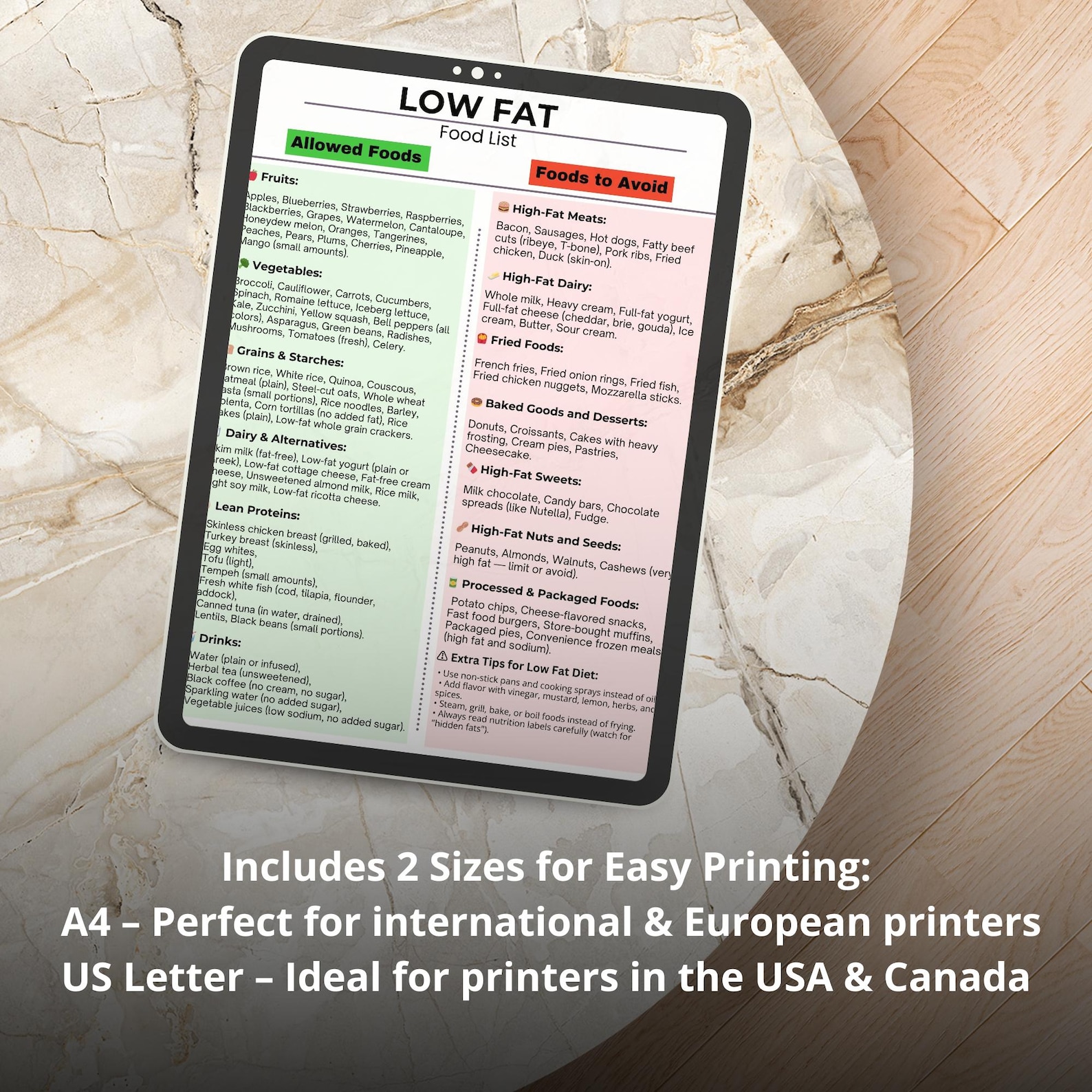 Low Fat Food List Printable PDF, Eat and Avoid Chart for Clean Eating ...