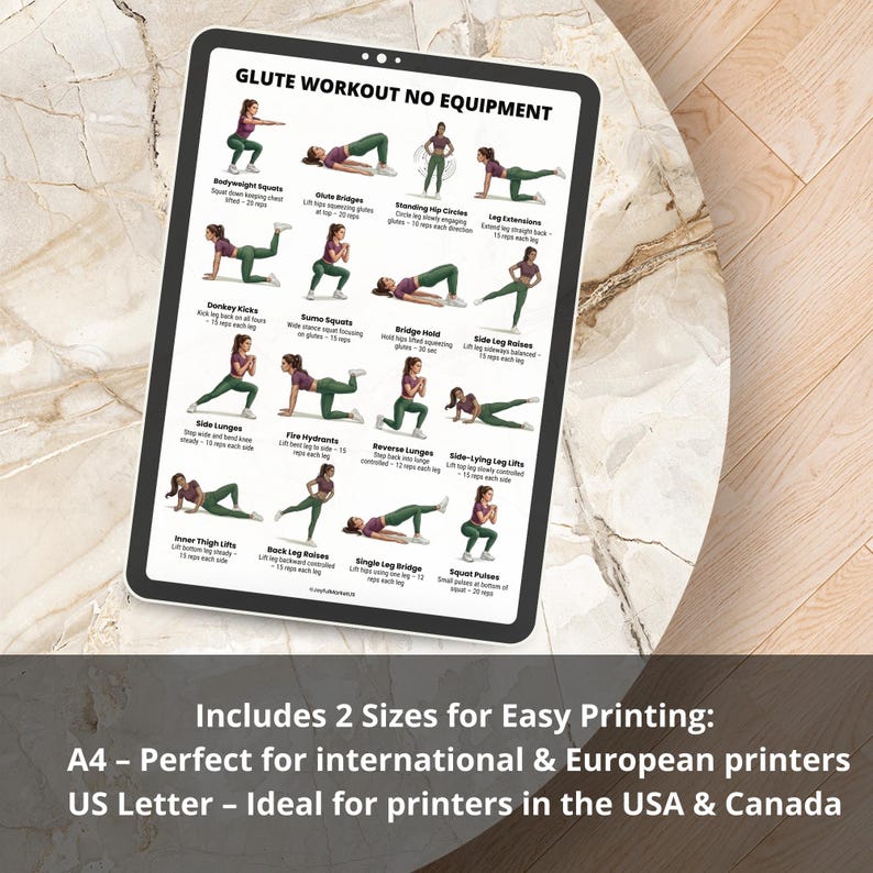 Glute Workout No Equipment Printable PDF, Glutes Exercise Chart, Lower ...