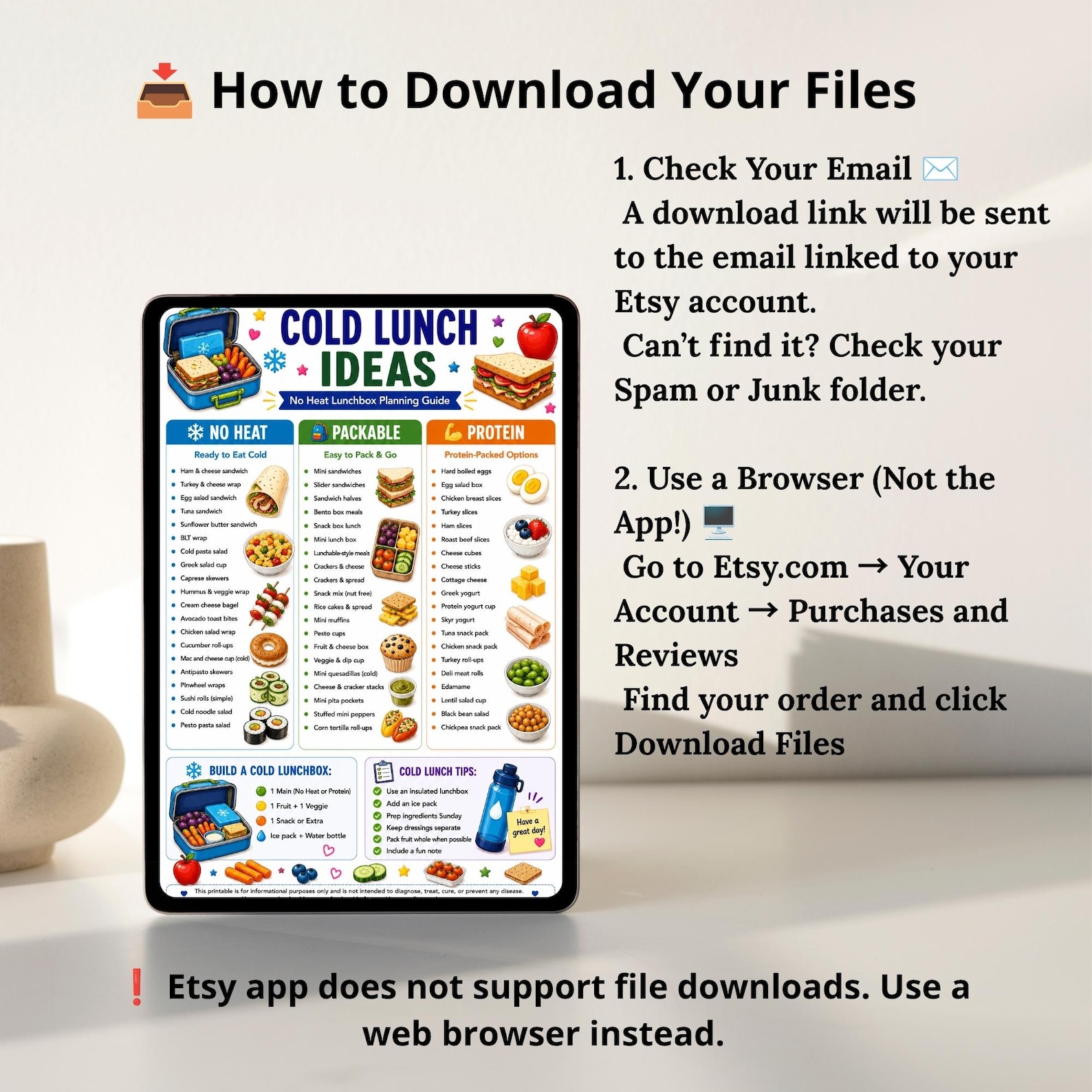 Cold Lunch Ideas Printable, No Heat Lunchbox Planning Guide PDF, Cold ...