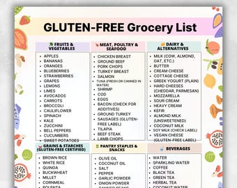 Afdrukbare glutenvrije boodschappenlijst · Wekelijkse boodschappenlijst voor coeliakie en glutenintolerantie · pdf voor het bereiden van pantrymaaltijden · Direct downloaden