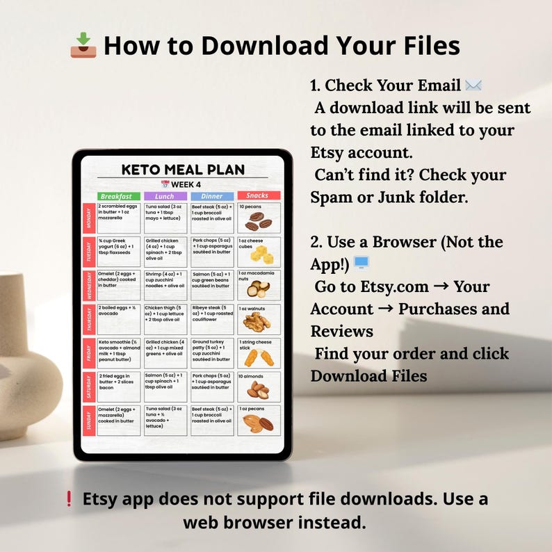 Keto Meal Plan 4 Weeks with Grocery List | Printable Low Carb 28 Day Ketogenic Diet Planner PDF (US Letter & A4)