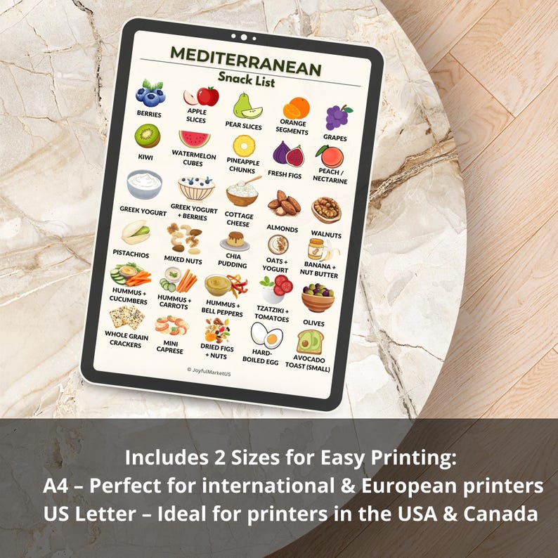 Mediterranean Snacks Printable | 30 Snack Options Chart