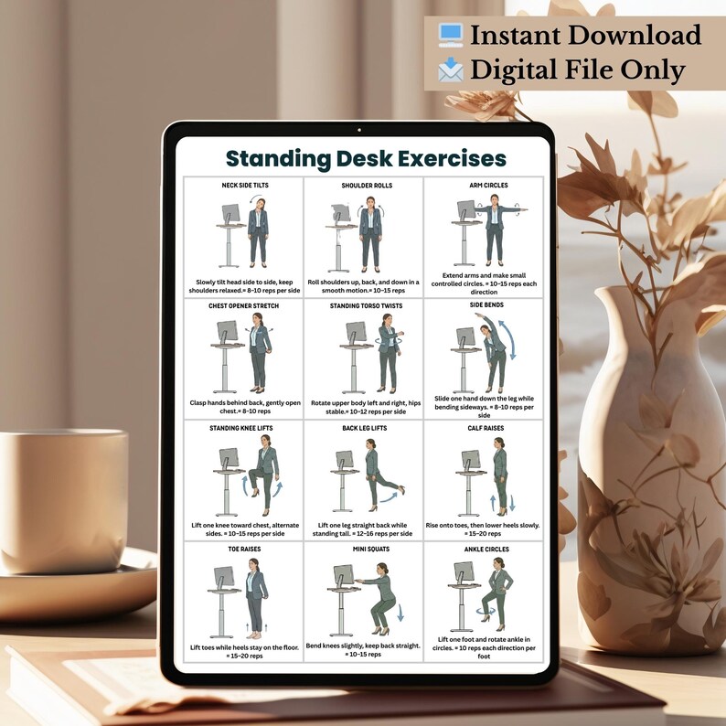Standing Desk Exercises Printable | Office Workout Poster | 12 Standing ...