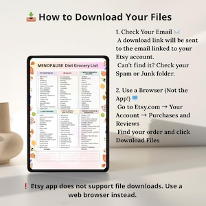 Menopause diet grocery list printable · low estrogen foods for women over 40 · categorized grocery chart PDF · instant download