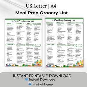 Meal Prep Grocery List PDF – Clean Eating Food Checklist, Weekly Meal