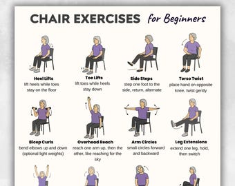 Chair Exercises for Beginners Printable | Seated Workout Chart | Low Impact Exercise Poster | Gentle Home Fitness Routine PDF