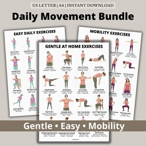 Daily Movement Workout Bundle printable set with gentle at home exercises easy daily routine and mobility exercise posters for beginners PDF