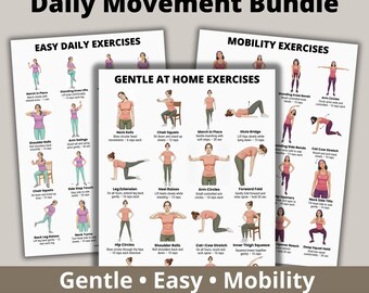 Daily Movement Workout Bundle Printable PDF, Gentle At Home, Easy Daily and Mobility Exercises Posters for Beginners
