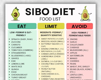 SIBO Diet Food List, Printable Low FODMAP Chart, Gut-Friendly Grocery, Ibs Grocery List, Fodmap Food Chart Printable, Eat Limit Avoid Food