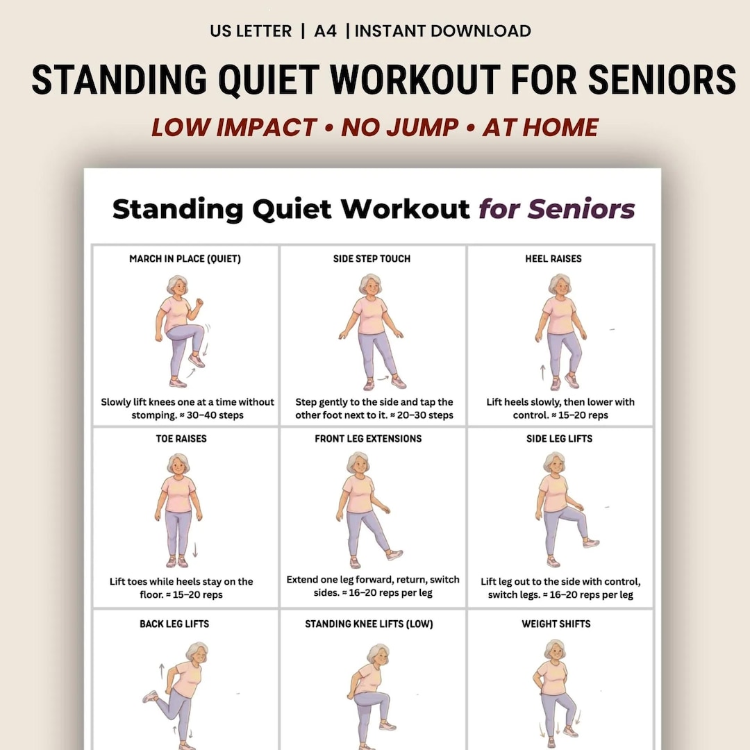 Seniors Standing Quiet Workout Printable PDF | Low Impact No Jump Home ...
