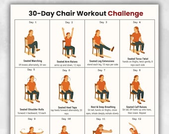 Chair Workout Printable | Seated Chair Exercises Chart | Full Body Chair Workout for Home Fitness PDF A4 US Seated Workout Chart