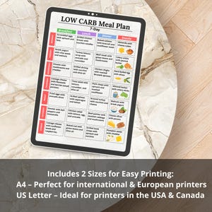 Low Carb 7-Day Meal Plan PDF – Printable Low Carb and Keto Meal Planner with Breakfast, Lunch, Dinner, and Snacks