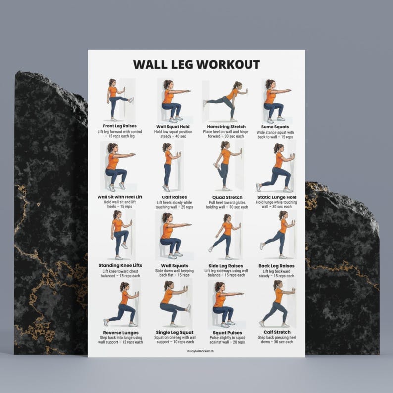 Wall Leg Exercise Wall Leg Workout Printable PDF, Lower Body Wall Exercises Poster ...
