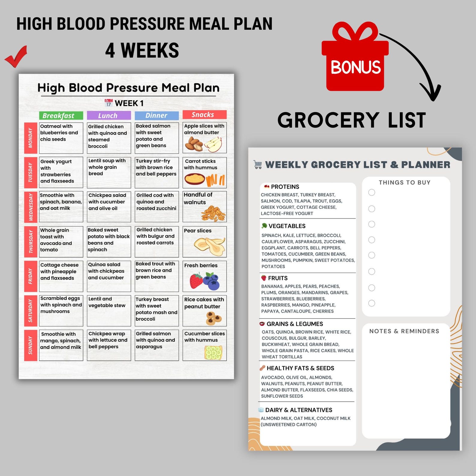 High Blood Pressure Meal Plan 4 Week PDF, DASH Diet Weekly Menu Printable, Ibs-friendly Low ...