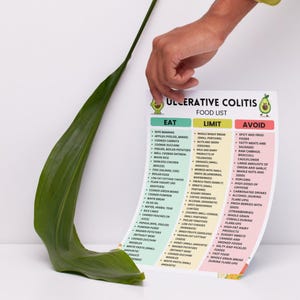 Printable Ulcerative Colitis Food List featuring a selection of low residue, low fiber, and low fat foods. Organized into clear categories to help with grocery shopping and meal planning. Designed as an easy-to-read A4 PDF format. Digital download for personal use only.