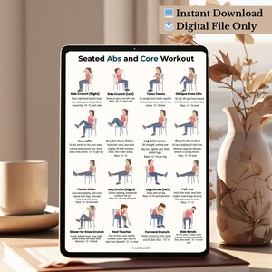 Seated Abs and Core Workout | Chair Exercise Printable | Easy Home Fitness Chart