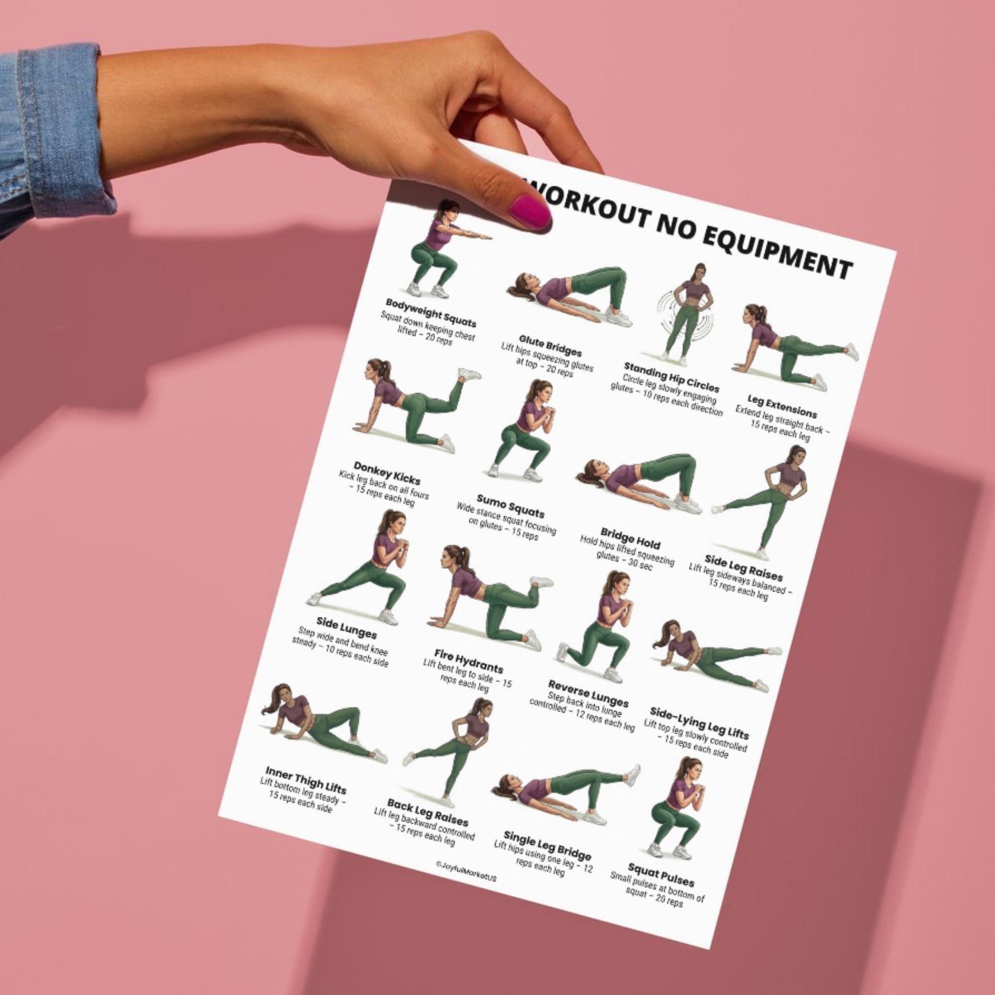 Glute Workout No Equipment Printable PDF, Glutes Exercise Chart, Lower ...