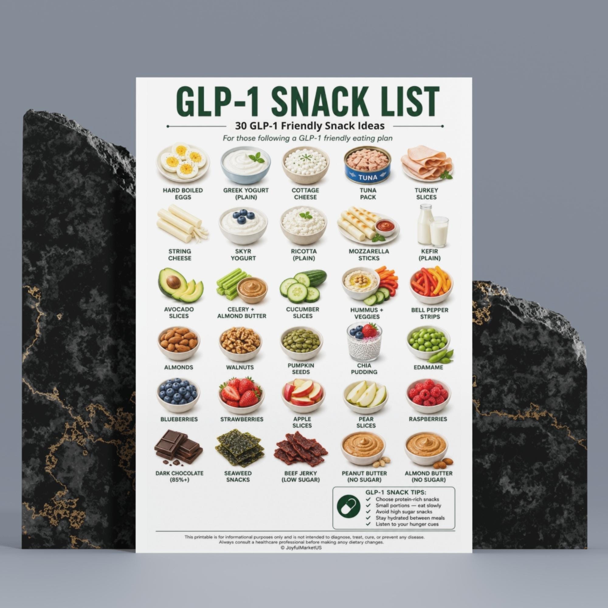 best glp 1 snacks GLP-1 Snack List Printable, GLP-1 Friendly Snack Chart PDF, 30 Snack Ideas, High Protein Low Sugar Snack Guide, Instant Download