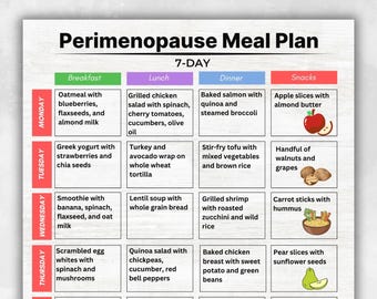 Perimenopause Meal Plan 7-Day | Premenopause Diet Planner with Breakfast Lunch Dinner Snack | Menopause Diet Foods Printable PDF