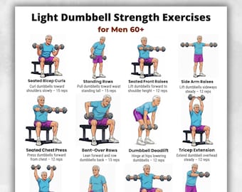Senior Men Dumbbell Workout 60+ Printable PDF, 16 Strength Training Exercises, Elderly Home Fitness Routine, Senior Exercise Poster Chart