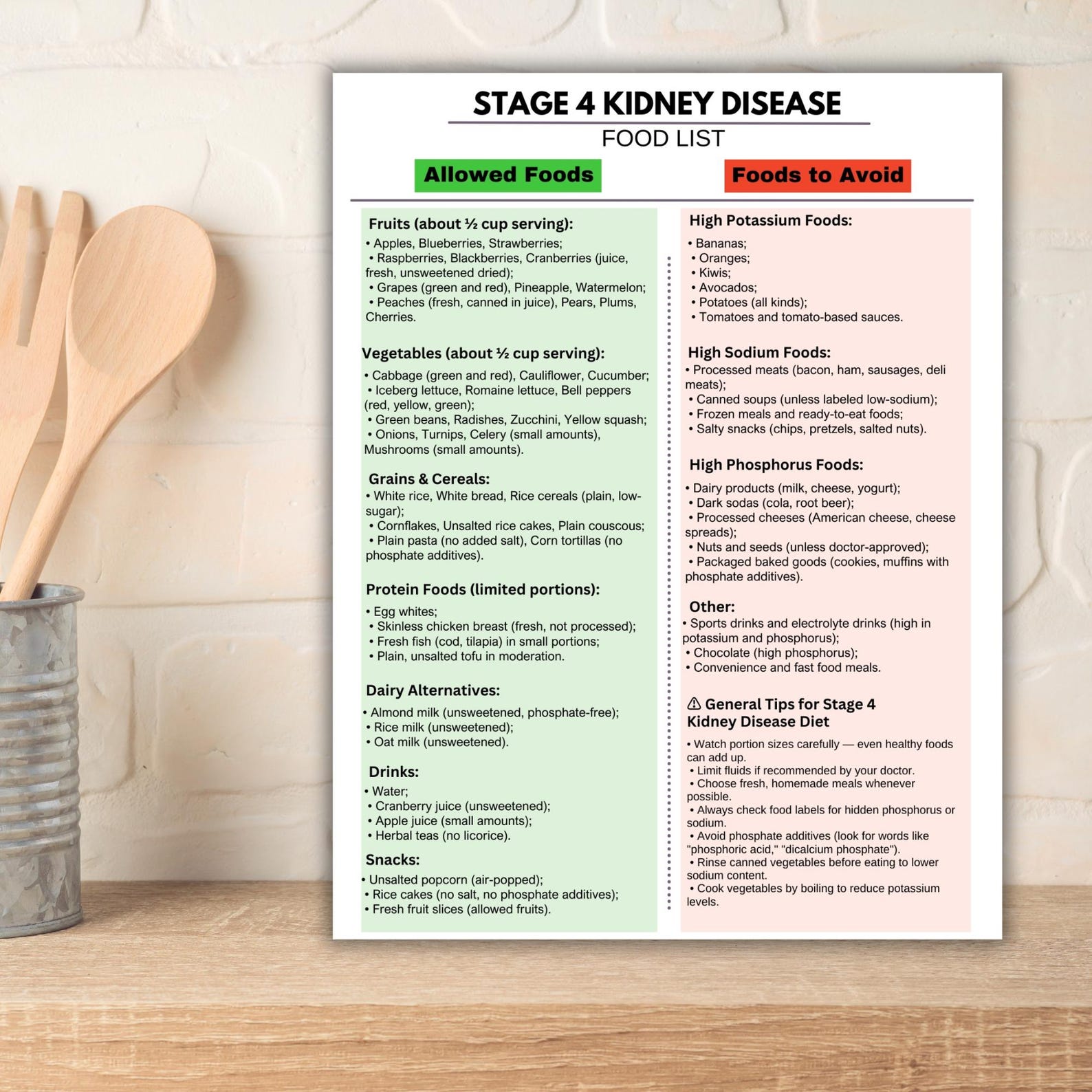 Stage 4 Kidney Disease Food List | Renal Diet Printable | Low Potassium ...