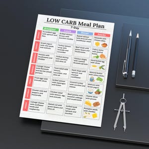 Low Carb 7-Day Meal Plan PDF – Printable Low Carb and Keto Meal Planner with Breakfast, Lunch, Dinner, and Snacks