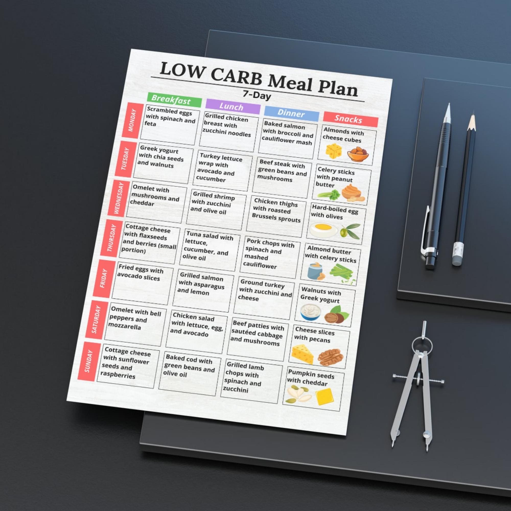 Low Carb Meal Plan 7 Day, Low Carb Diet PDF, Keto Meal Planner, Low ...