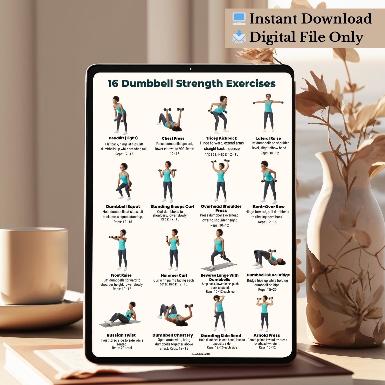 Dumbbell Workout Chart | Full Body Dumbbell Exercises | 16 Strength ...