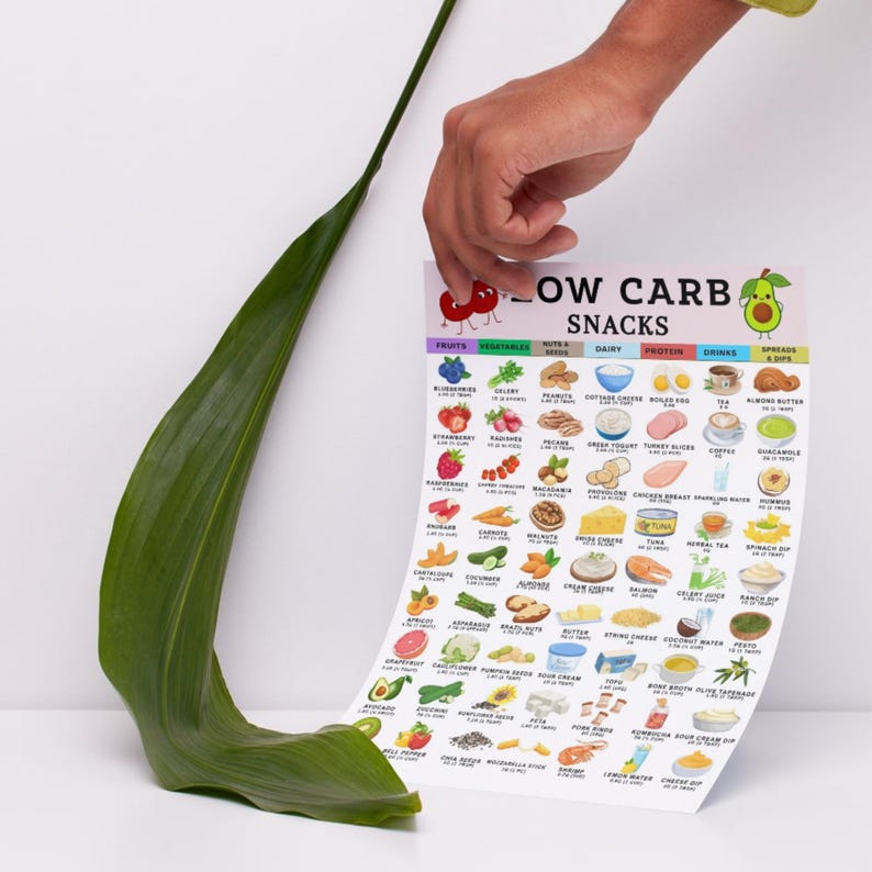 Low Carb Food Liste PDF, Keto Snack Ideen zum Ausdrucken, Low Carb Snacks Food Chart, zuckerfreies Kühlschrankblatt, Carb Tracker Planer Insert Bild 7