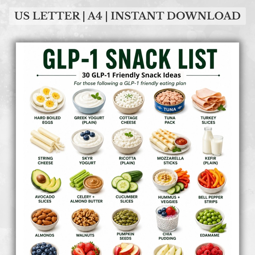 healthy glp 1 snacks GLP-1 Snack List Printable, GLP-1 Friendly Snack Chart PDF, 30 Snack Ideas,  High Protein Low Sugar Snack Guide, Instant Download